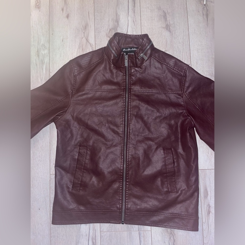 Men’s maroon “Fried Denim” leather jacket - Picture 2 of 4